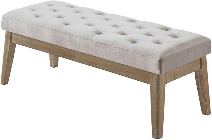 24KF Velvet Upholstered Tufted Bench with Solid Wood Leg,Ottoman with Padded Seat-Taupe | Amazon (US)