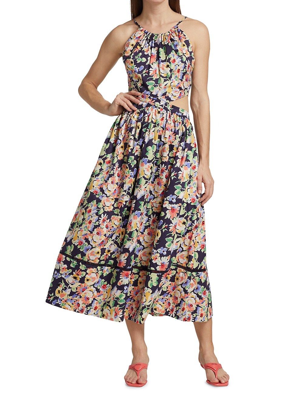 Floral Cut-Out Cotton Midi-Dress | Saks Fifth Avenue