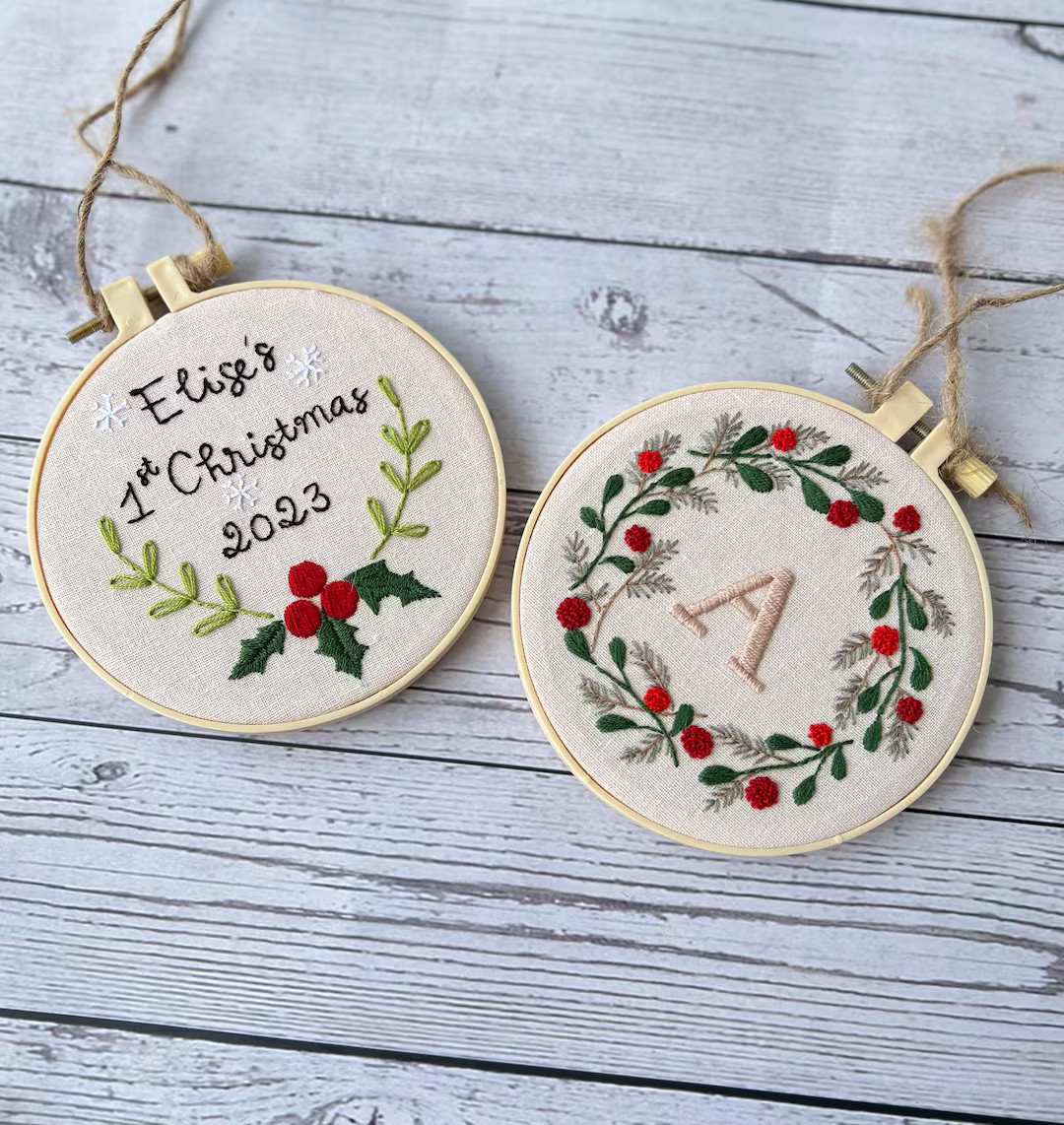 Hand Embroidered Baby's First Christmas Ornament, Custom Embroidered Hoop Ornament, Christmas Dec... | Etsy (US)