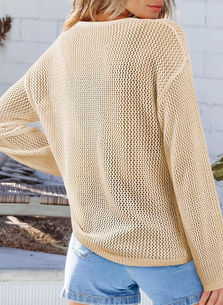 Dokotoo Womens Fashion 2026 Summer Crochet Hollow Out Long Sleeve Sweaters Casual Crewneck Pullov... | Amazon (US)
