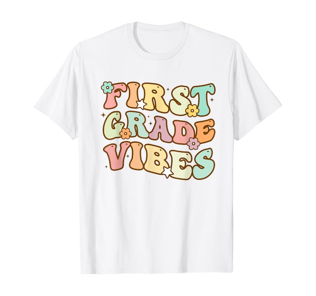 Back To School First Grade Vibes Retro Teacher Women Kids T-Shirt | Amazon (US)