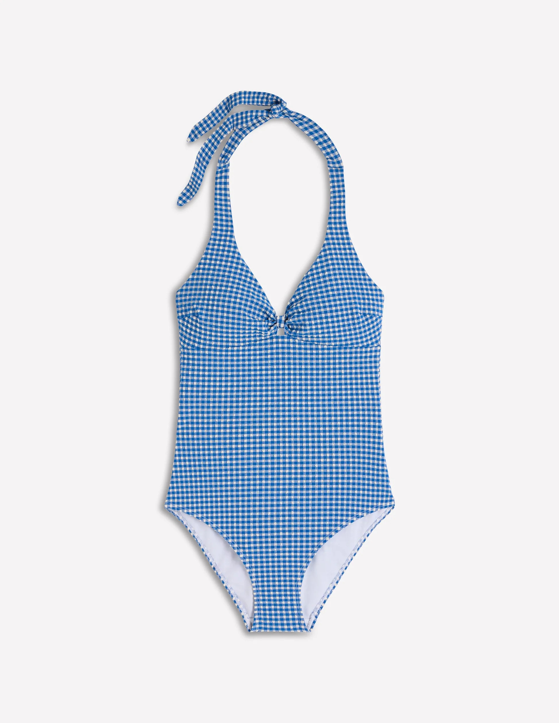 Bow Halter Swimsuit-Bright Blue, Gingham | Boden (US)