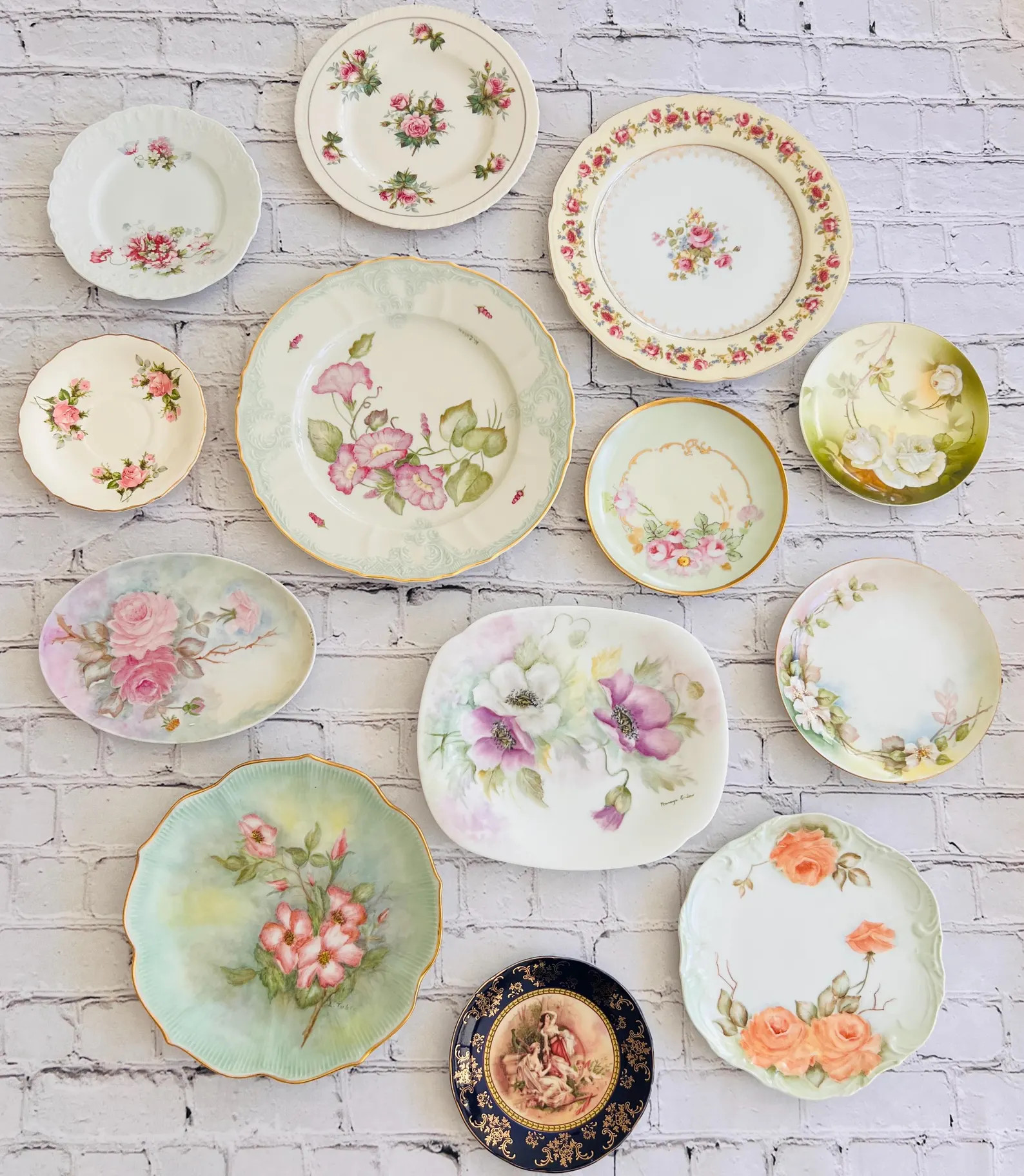 Mismatched Floral Transferware Plates- Set of 13 Vintage Romantic Rose Wall Plate Decor | Etsy (Global)