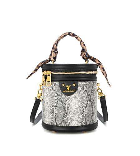 Sweetovo Women Vintage Bucket Handbag Snake Printed Faux Leather Hobo Crossbody Shoulder Bag with Double Metal Zipper | Amazon (US)