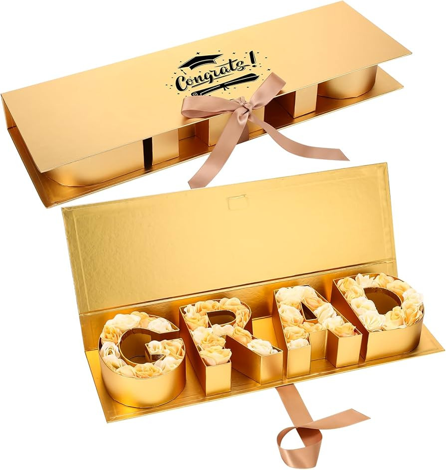 Trandraft Graduation Flower Gift Box Empty Grad Letter Large Flower Box with Ribbon Chocolate Ros... | Amazon (US)