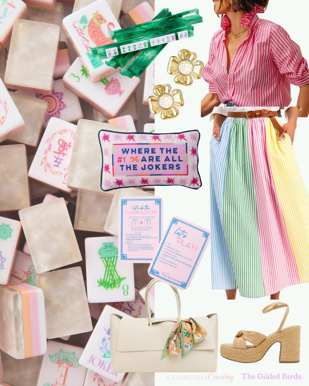 Pearl mahjong tiles
Pink stripe skirt 
Pink stripe shirt

#LTKHome