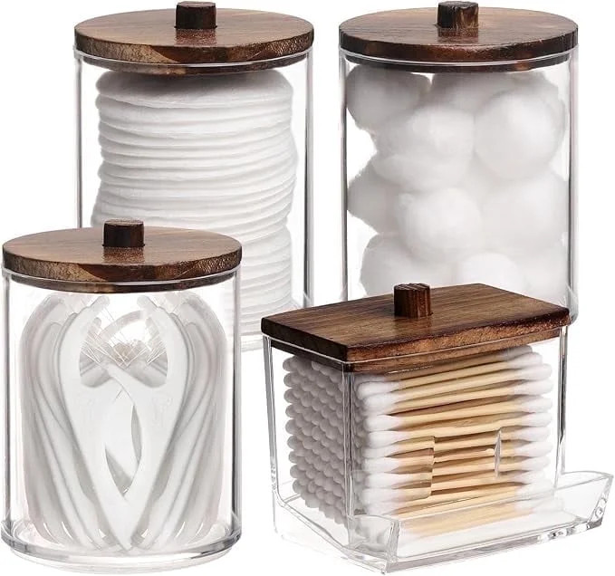 HBlife 4 Pack Qtips Holder Bathroom Container, 10/7 OZ Cotton Ball/Swabs Dispenser, Apothecary Ja... | Walmart (US)