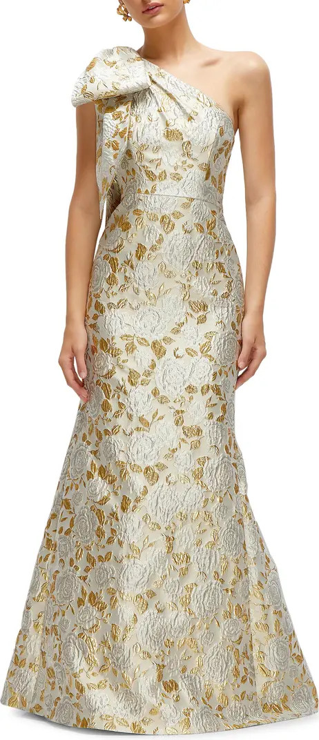 One-Shoulder Metallic Jacquard Trumpet Gown | Nordstrom