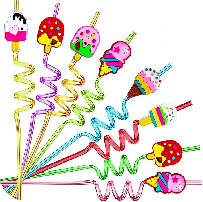 CrazyShapes 24 Reusable Colorful Ice Cream Straws for Parties, Includes Cleaning Brushes | Amazon (US)