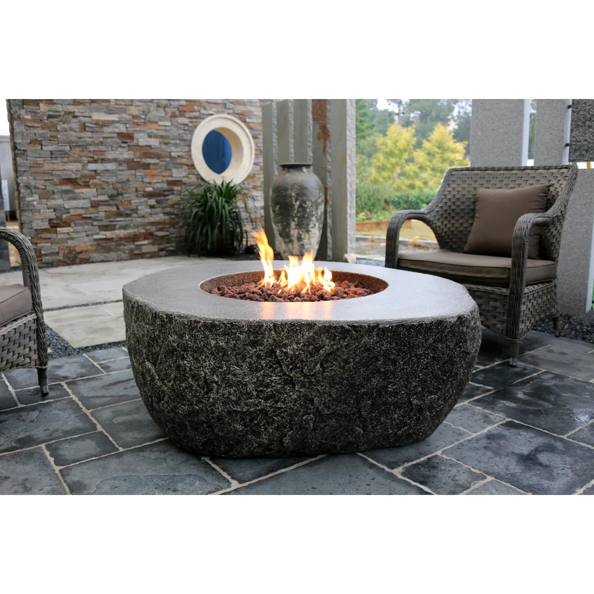 Boulder 44" Outdoor Concrete Fire Table 45,000 BTU - Includes Lava Rocks & PVC Cover | Wayfair North America