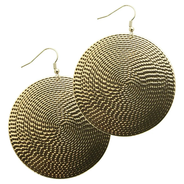 Time and Tru Women's Gold Tone Textured Disc Drop Earrings | Walmart (US)