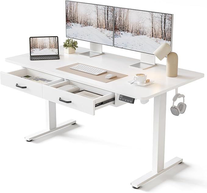 FEZIBO Adjustable Height Electric Standing Desk with Double Drawer, 55 x 24 Inches Stand Up Home ... | Amazon (US)