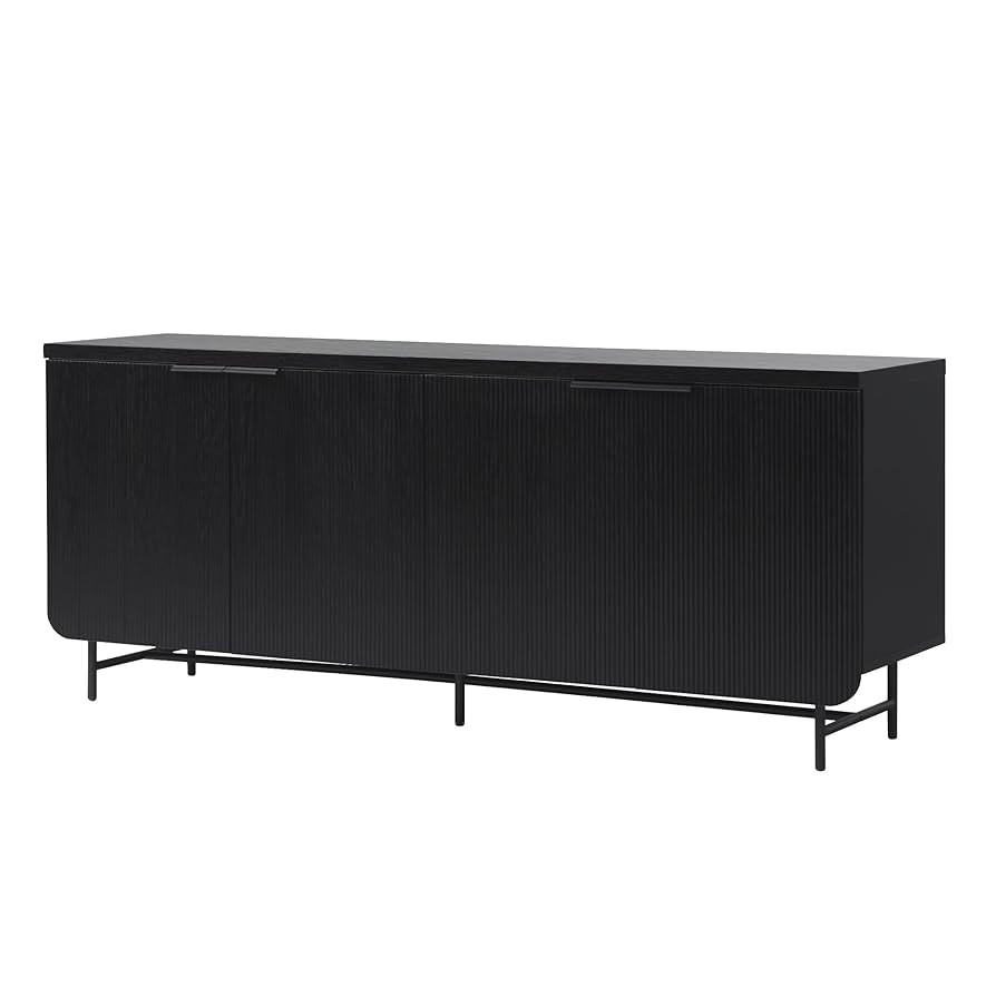 Walker Edison Reema Fluted 4-Door Kitchen Sideboard Buffet Console, 69 Inch, Black | Amazon (US)