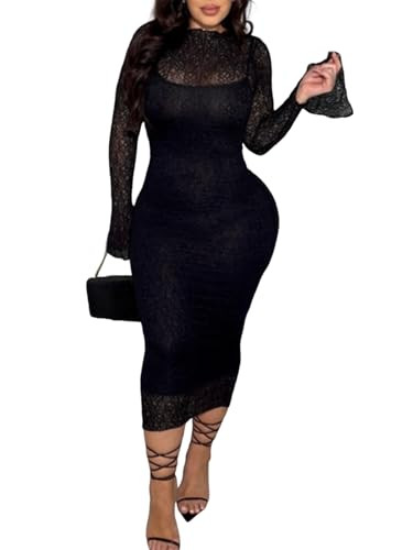 Women's Lace Dresses 2 Piece Set Elegant Bodycon Dress Wedding Guest Cocktail Birthday Party Dres... | Amazon (US)