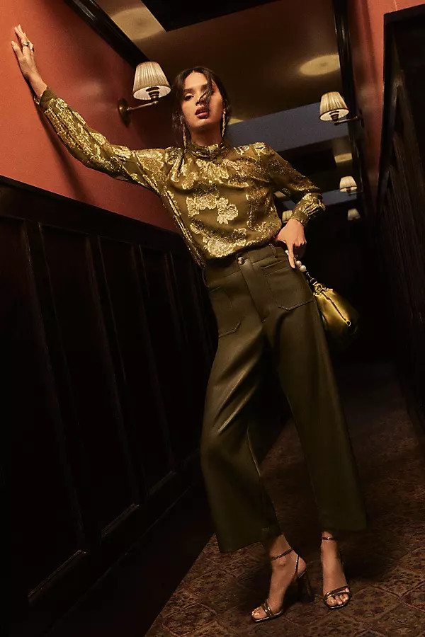 The Colette Cropped Wide-Leg Faux Leather Pants by Maeve | Anthropologie (US)