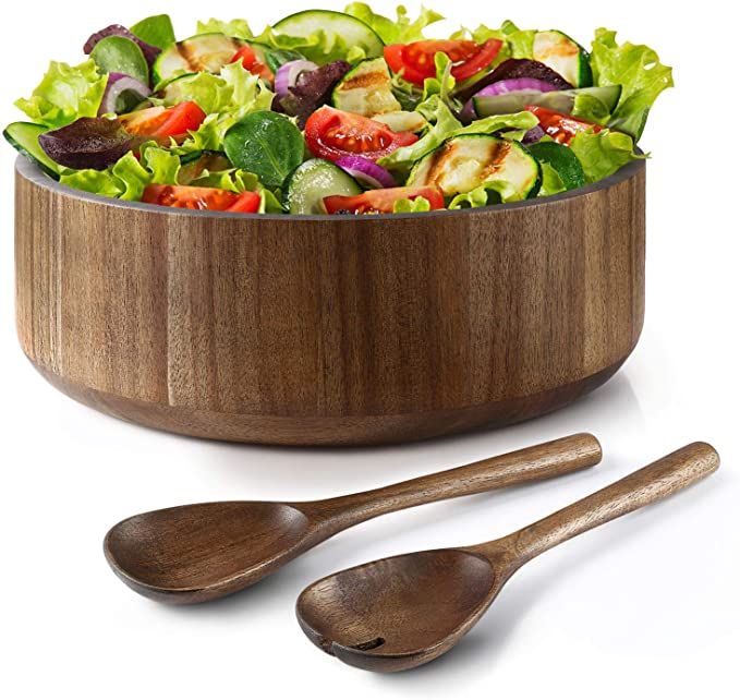 Miusco Natural Acacia Wooden Large Salad Serving Bowl with Tongs Set, 12 Inch, 200 Oz./6.25 Quart... | Amazon (US)