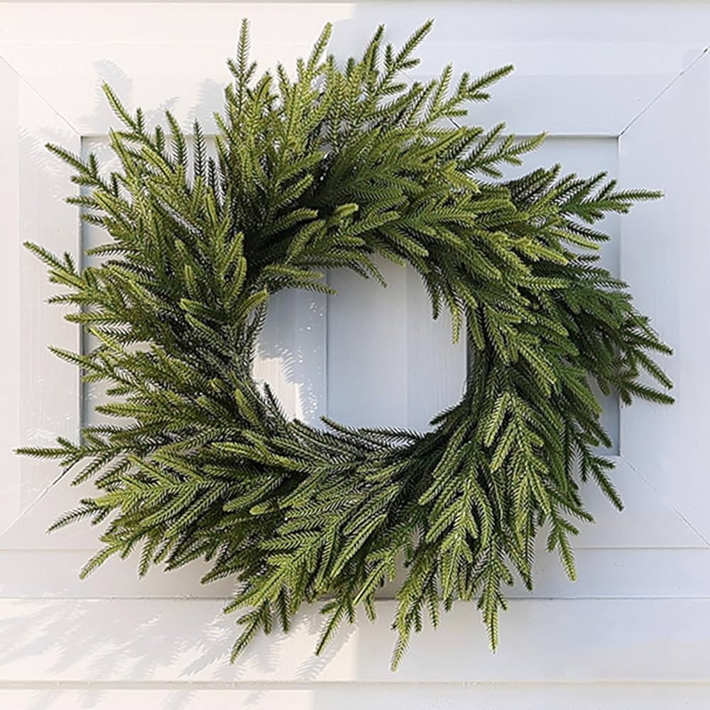 24" Norfolk Pine Wreath for Front Door, Artificial Christmas Wreath Faux Pine Green Wreath for Wa... | Amazon (US)