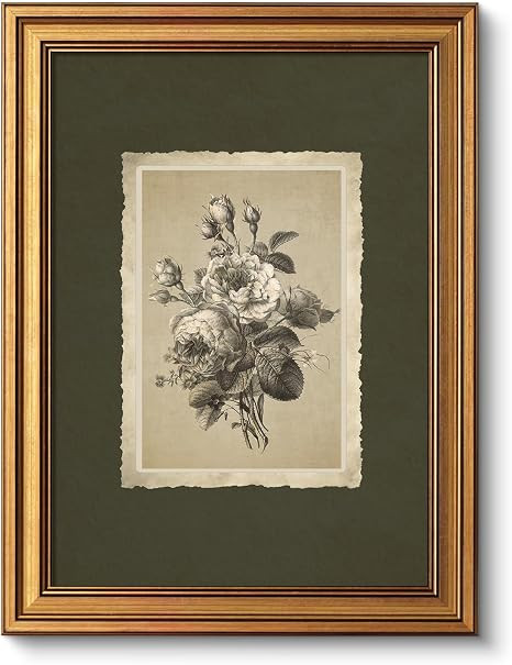 VIYYIEA Vintage Gold Framed Wall Art, 12x16 Inch Floral Rose Retro print Paintings, Antique Canva... | Amazon (US)