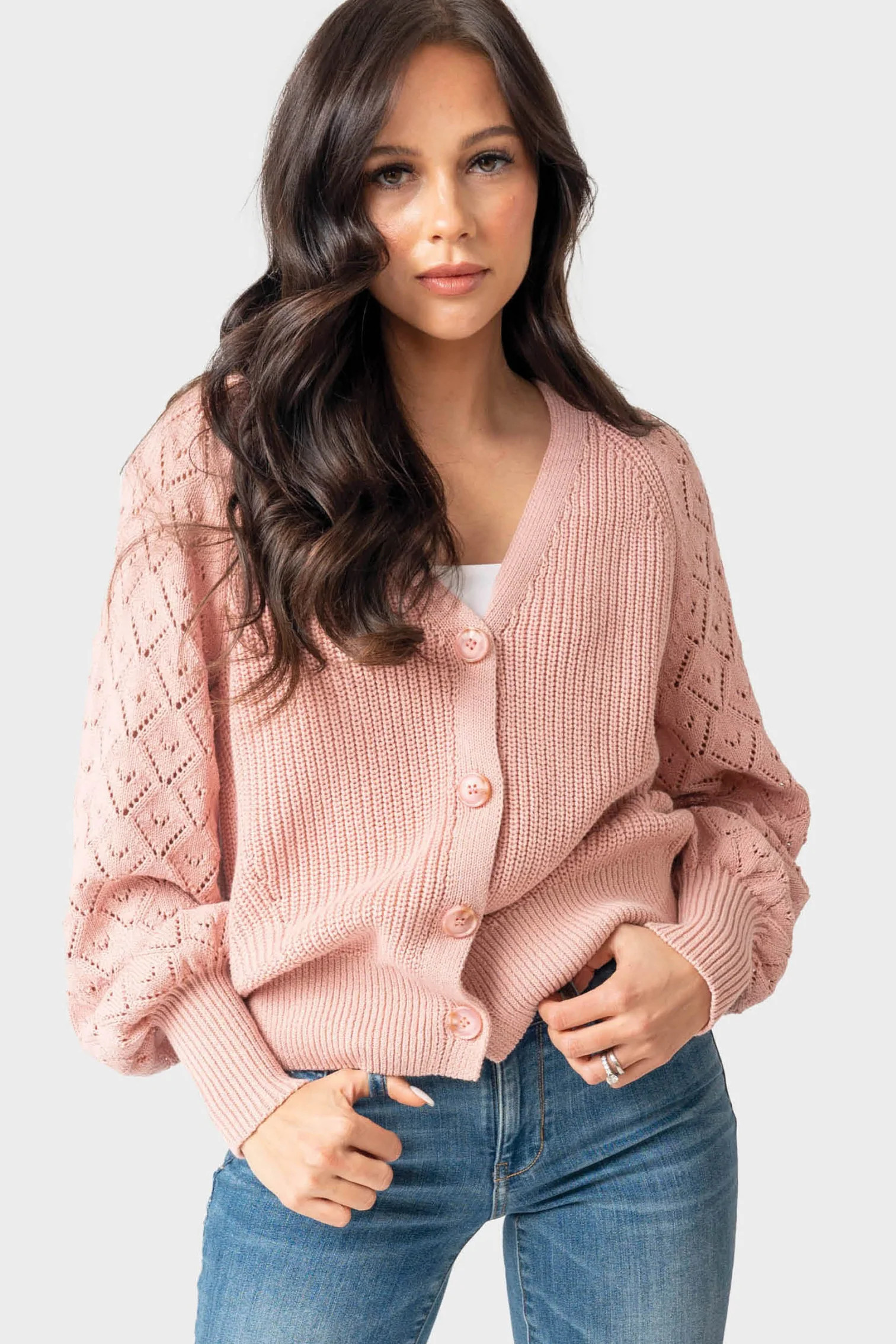 GIGI Diamond Stitch Crochet Cardigan | Gibson