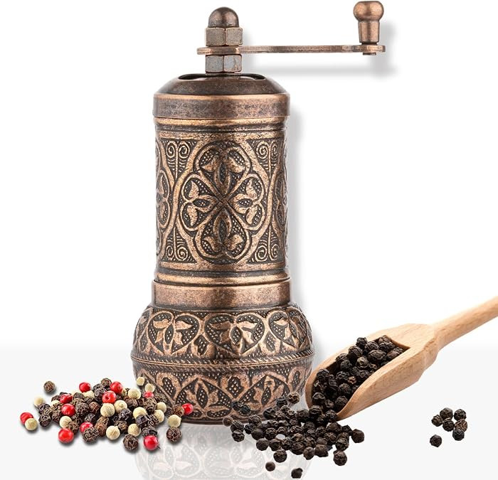 Salt and Black Pepper Grinder, Refillable Spice Grinder, Vintage Turkish Pepper Mill, Authentic Salt Grinder with Adjustable Coarseness, 4.2 in (Antique Copper) | Amazon (US)