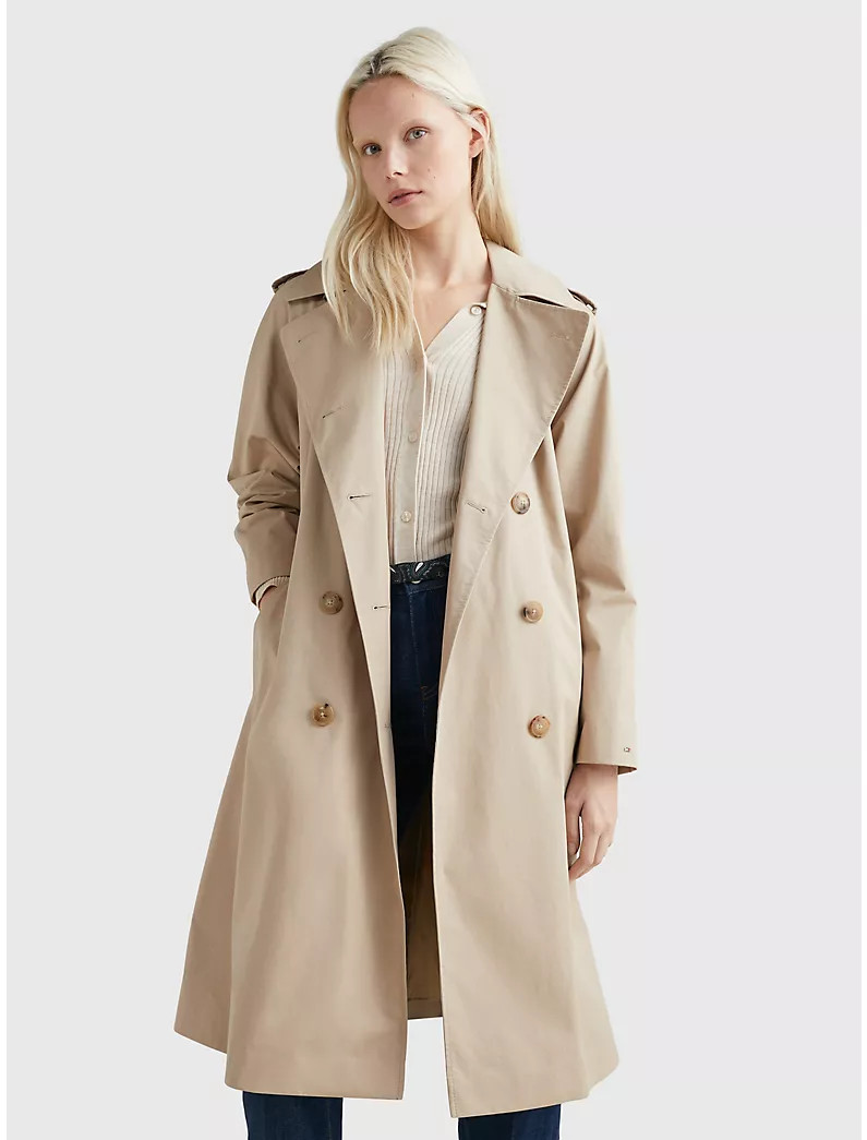 Solid Double-Breasted Trench Coat | Tommy Hilfiger | Tommy Hilfiger (US)