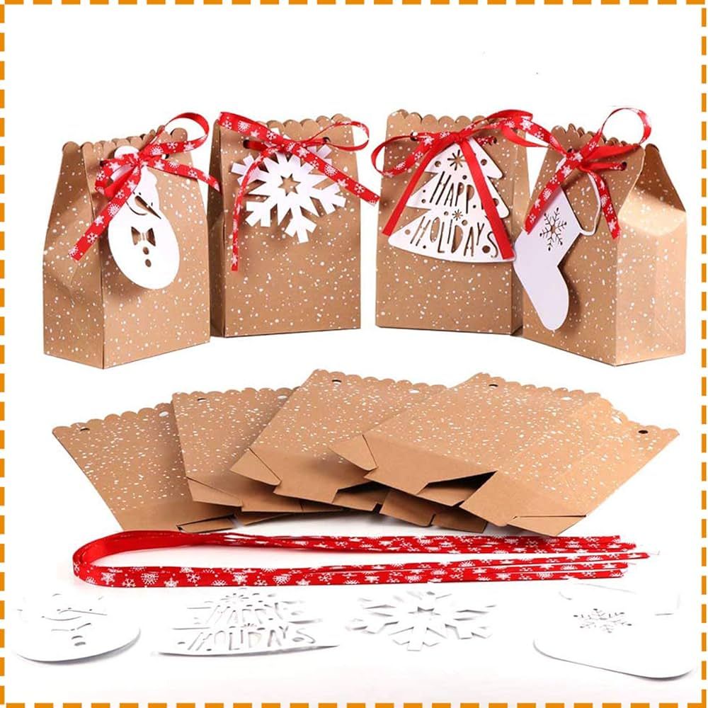 OurWarm 24pcs Christmas Gift Bags Assortment Kraft Paper Favor Bags with Holiday Gift Tags for Ch... | Amazon (US)