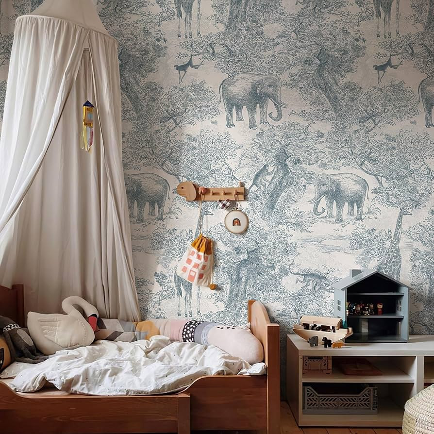 Zeeko Nursery Safari Animal Jungle Wall Mural Peel and Stick 148" W x 98" H Vintage French Canvas... | Amazon (US)
