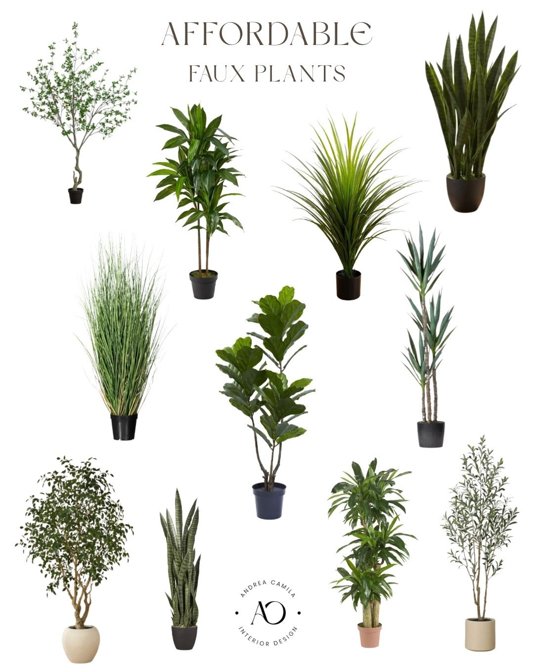 Affordable faux artificial trees and plants for your home. Nearly natural 62 inch artificial dracaena plant tall fake plant for indoor home decor. 48 inch real touch plant with pot. 48 inch artificial snake plant with pot 3 foot artificial grass plant UV resistant outdoor plant. 10 foot citrus, artificial tree with bendable branches realistic, 120 inch fake tree. 65 inch fiddle, leaf fig tree. PVC artificial green curled grass. Artificial green yucca tree in black planter pot. 33 inch faux foliage plant in planter. Faux olive tree with white planter. 8 foot ficus tree in 18 inch white planter. ￼

#LTKHome #LTKSeasonal #LTKSaleAlert