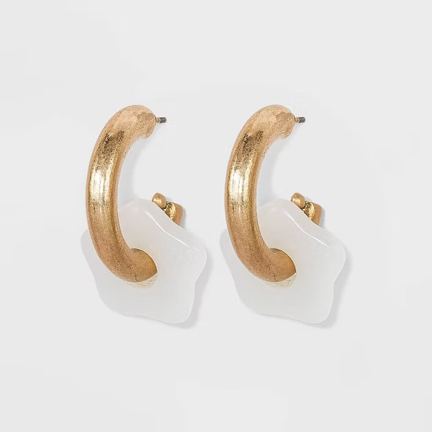 Semi-Precious Flower Shaped Charm Hoop Earrings - Universal Thread™ | Target