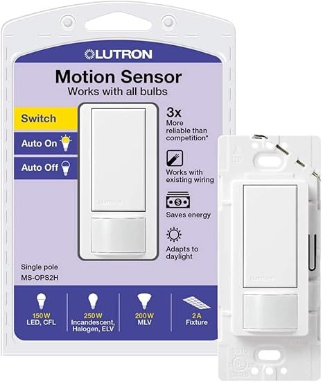 Lutron Maestro Motion Sensor Switch | No Neutral Required, 150W LED, Single Pole | MS-OPS2-WH, Wh... | Amazon (US)