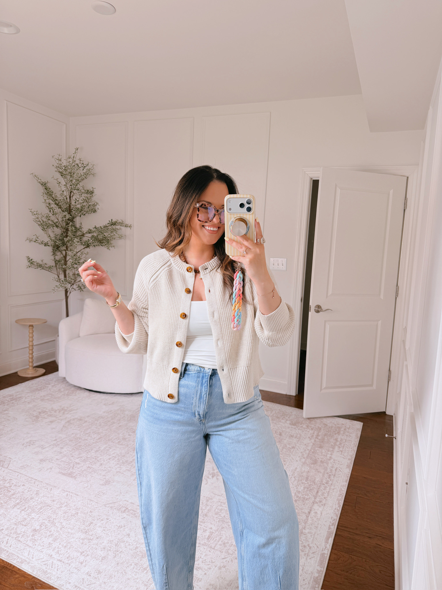 wearing a large in the cardigan and tank, size 14 in denim 

 #LTKSeasonal #LTKMidsize