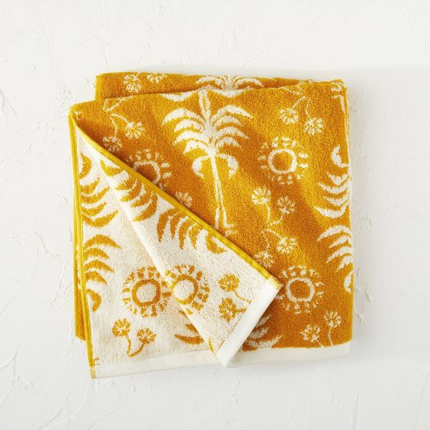 Palm Frond Jacquard Bath Towel Yellow - Opalhouse™ designed with Jungalow™ | Target