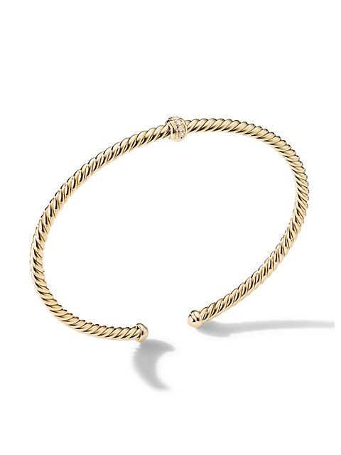 Cable 18K Gold & Diamond Station Cuff Bracelet | Saks Fifth Avenue