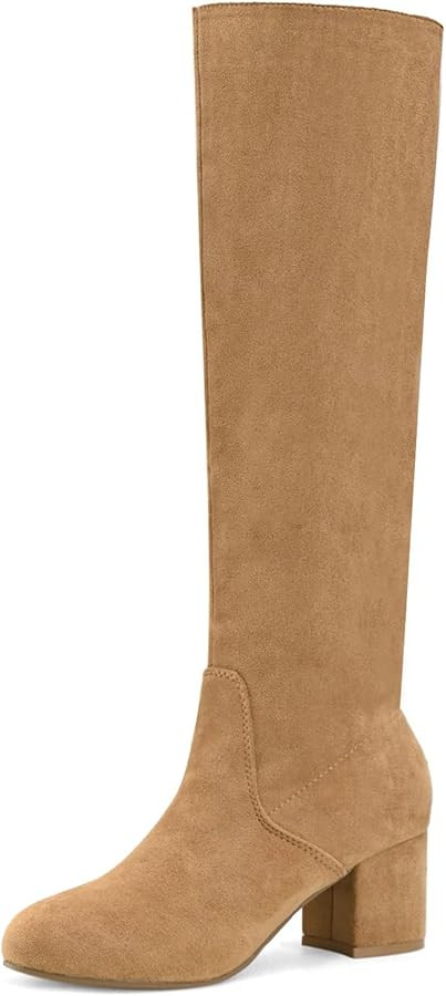 Shoe'N Tale Knee High Boots for Women Block Chunky Heel Boots with Side Zipper | Amazon (US)