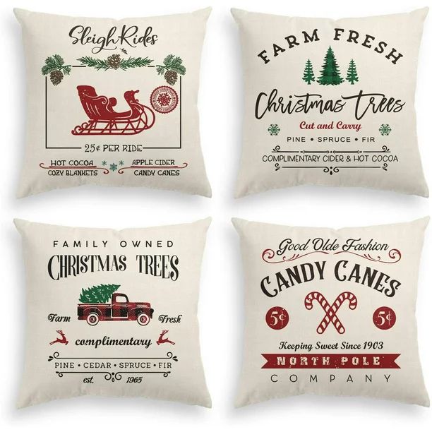 LONGRV Christmas Pillow Covers 18 x 18 Inch Set of 4,Winter Holiday Rustic Farmhouse Cushion Chri... | Walmart (US)