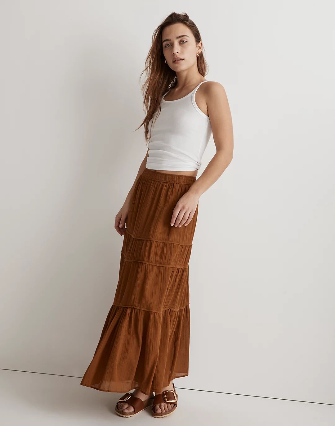 Crinkle Pull-On Tiered Maxi Skirt | Madewell