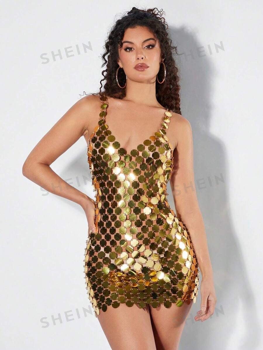 SHEIN BAE Glamorous Metallic Look Women's Dress | SHEIN