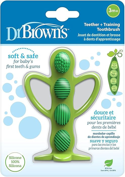 Dr. Brown's Peapod Teether and Training Toothbrush, Soft and Safe for Baby Gums and First Teeth, ... | Amazon (US)
