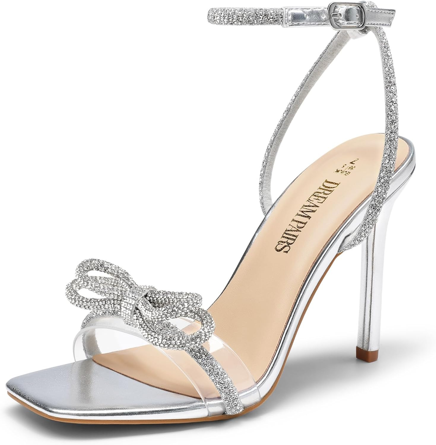 Dream Pairs Women's Double Bowknots Heels, Stiletto Heels with Rhinestone Bow Slingback High Heeled Sandals Square Toe Shoes | Amazon (US)