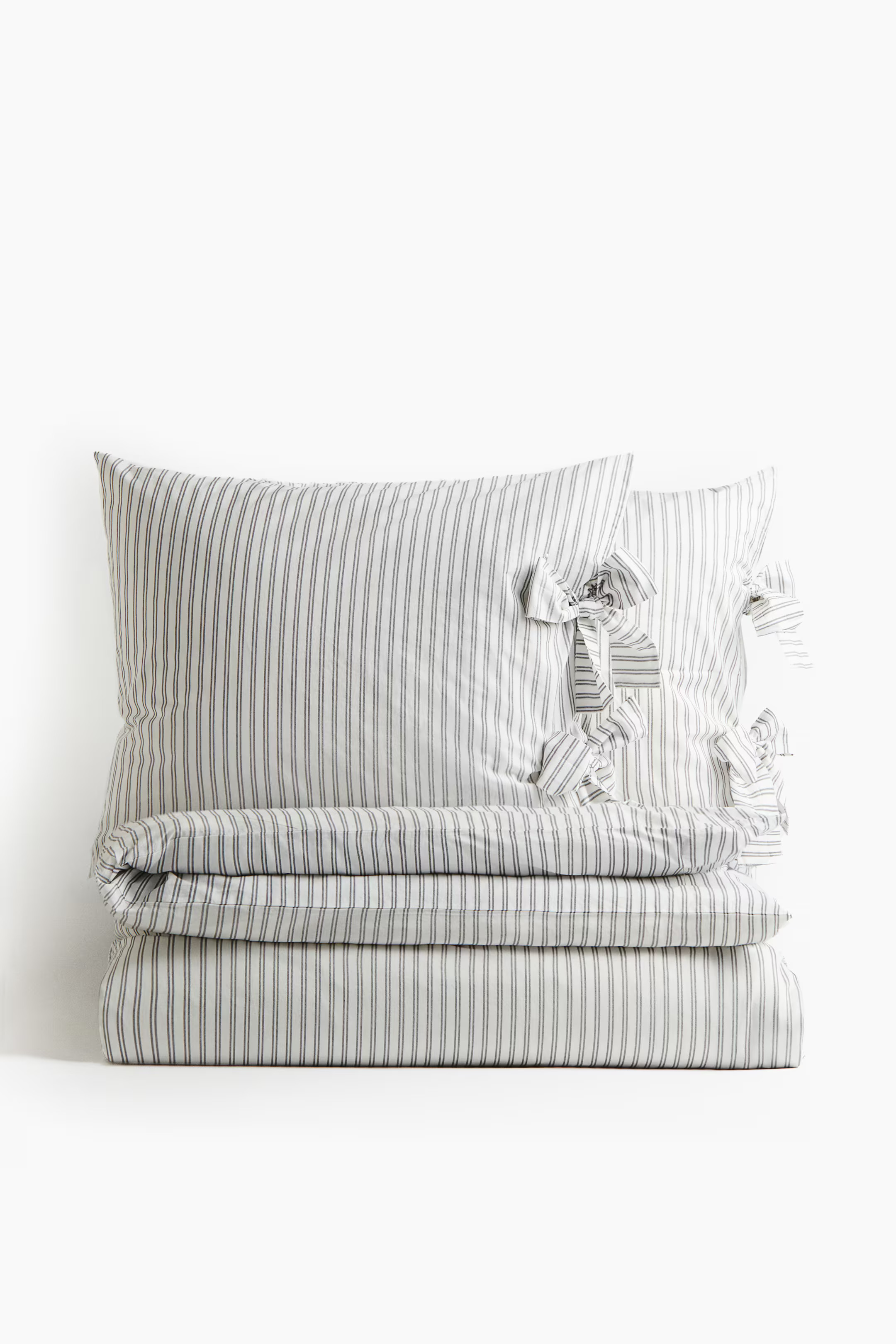 Bow-Detail King/Queen Duvet Cover Set - White/striped - Home All | H&M US | H&M (US + CA)