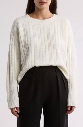 T Tahari Cable Stitch Crewneck Sweater | Nordstromrack | Nordstrom Rack