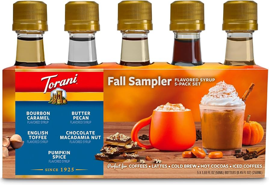 Torani Coffee Syrup Fall Sampler 5-Pack, Mini Syrups Gift Set \u2013\u202fBourbon Caramel, Butter... | Amazon (US)