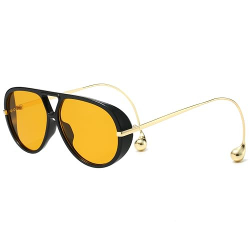 YAMEIZE Retro Sonnenbrille für Herren Damen 70er Pilot Übergroße Runde Doppel Brücke mit Ohrring Vintage Groß Rahmen Sonnenbrille UV400 | Amazon (DE)