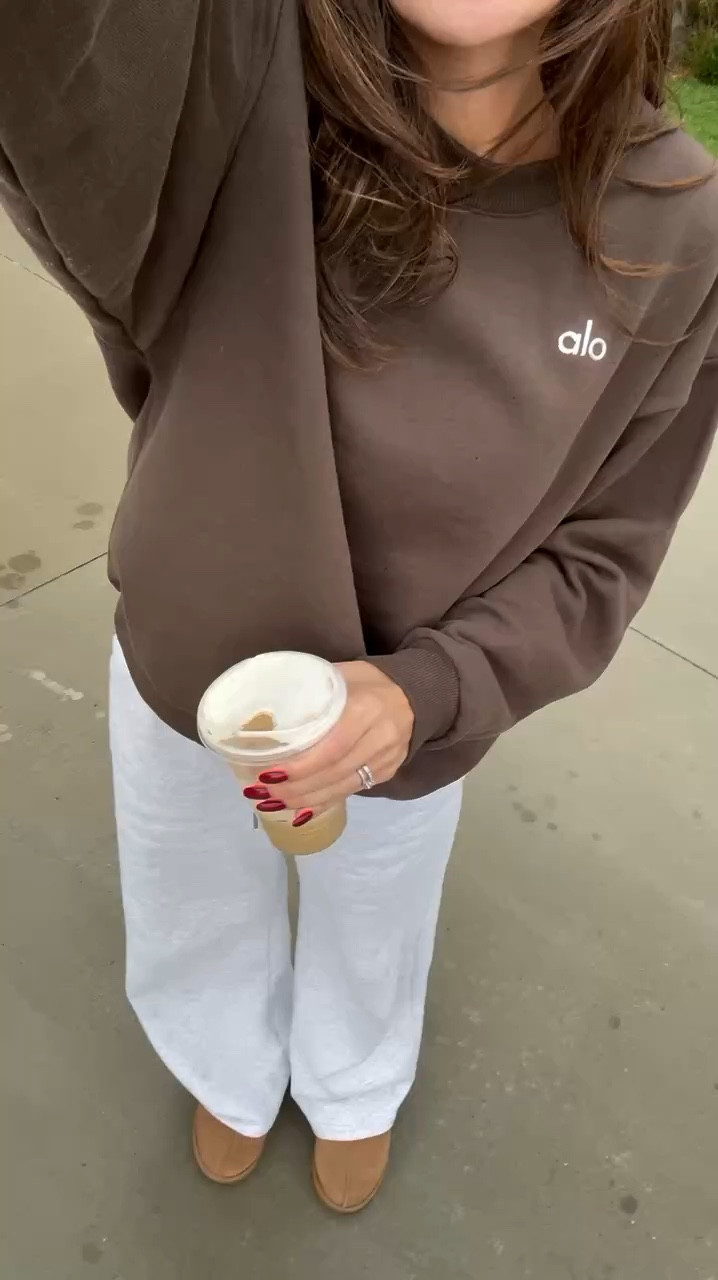 Alo sale - 30% off site wide!! Ends tomorrow. Obsessed with my new brown crewneck Alo sweatshirt 🤎 I’m wearing size small 

Also sale, Alo sweatshirt, Alo favorites, comfy outfit, gift for her, travel outfit, airport outfit, lounge outfit, school drop off outfit, Abercrombie sweats, Ugg Tasman, Christine Andrew 

#LTKSaleAlert #LTKFindsUnder100 #LTKStyleTip