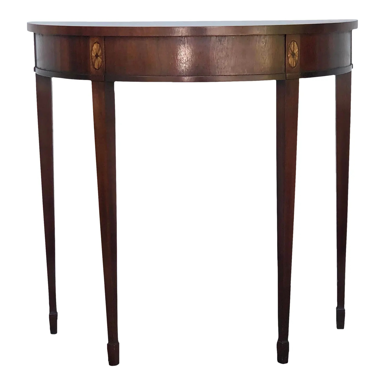 Late 20th Century Hepplewhite Style Mahogany Demilune Table | Chairish