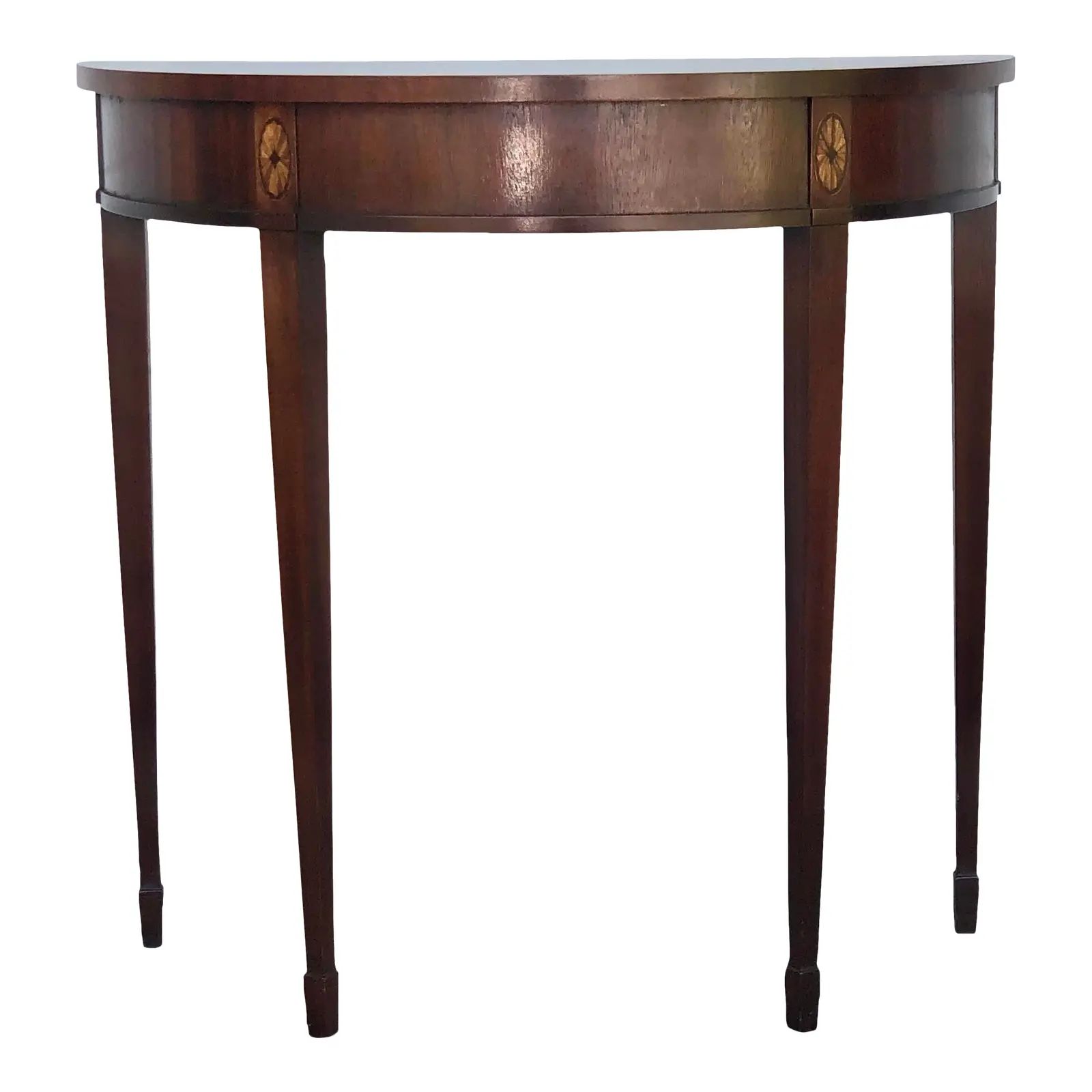 Late 20th Century Hepplewhite Style Mahogany Demilune Table | Chairish