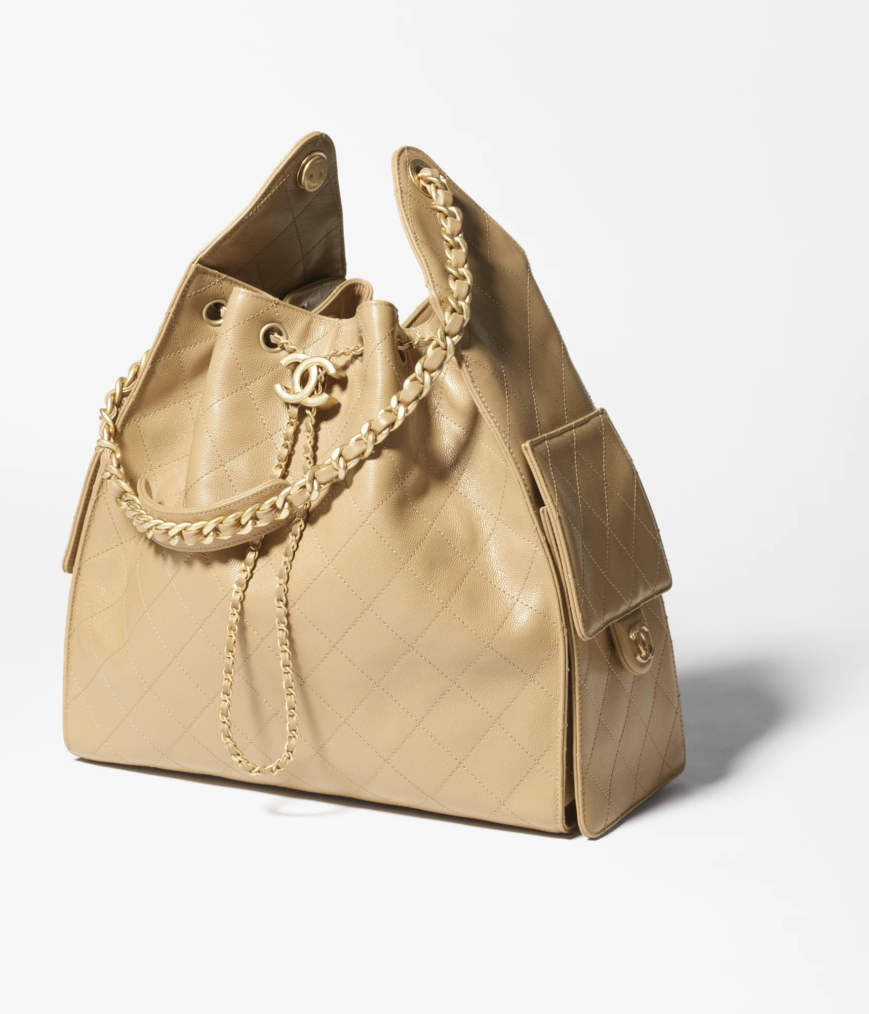 Chanel 25 medium handbag, Grained calfskin & gold-tone metal, dark beige — Fashion | CHANEL | Chanel, Inc. (US)