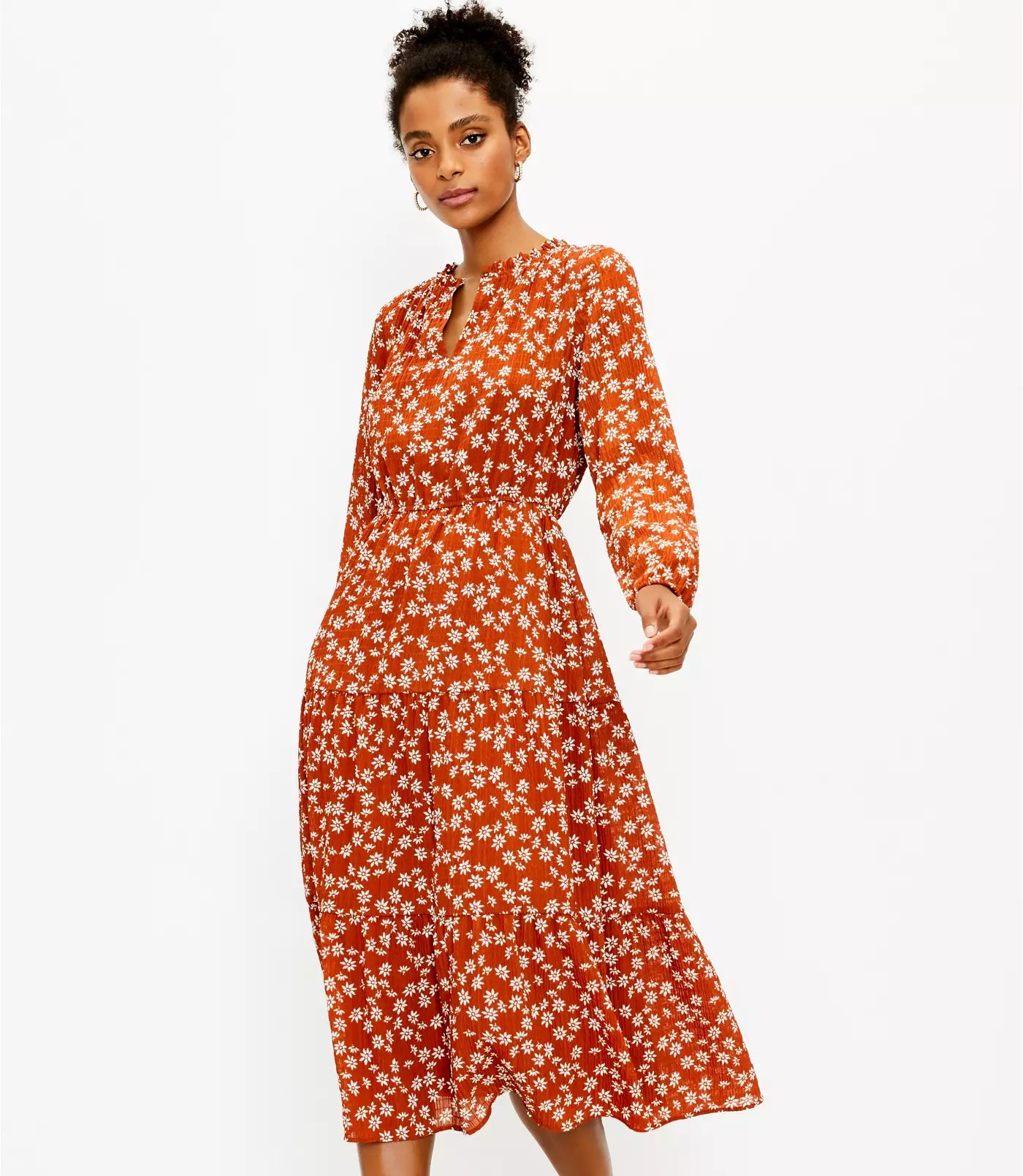 Floral Tiered Midi Dress | LOFT