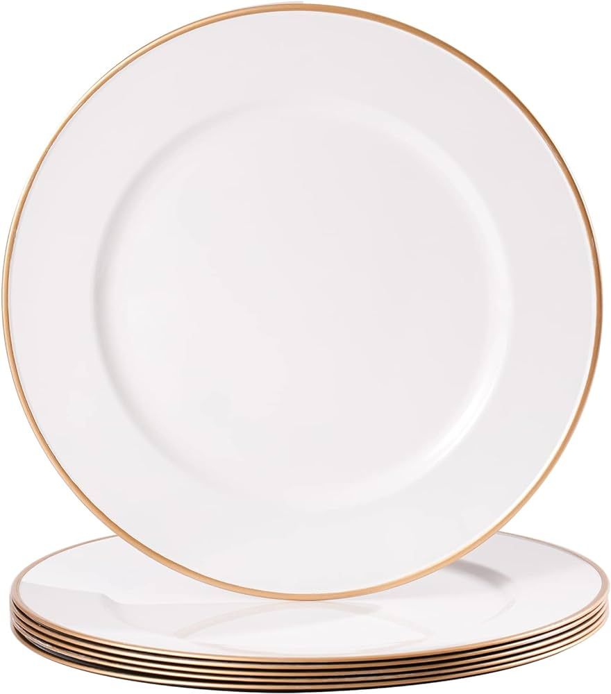 MAONAME 13" White Charger Plates, Round Plate Chargers with Gold Rim, Plastic Decorative Charger ... | Amazon (US)