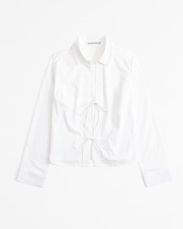 Long-Sleeve Poplin Tie-Front Shirt | Abercrombie & Fitch (US)